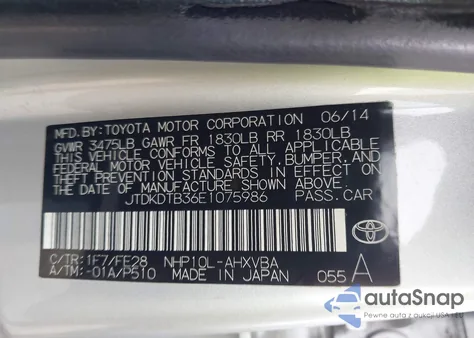 2014 Toyota Prius C One from USA, damaged, VIN JTDKDTB36E1075986